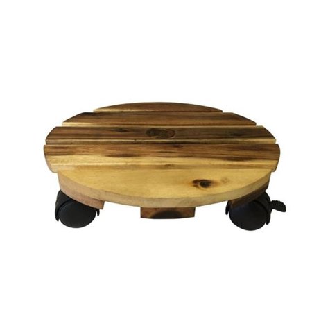 NEW COURTYARD 12 in. Round Wood Plant Caddy with 4 Casters NE2668051